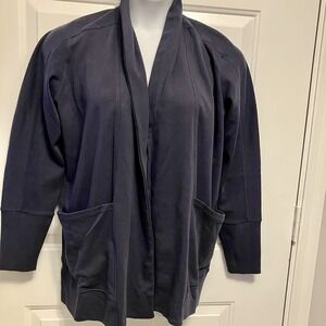Pact Airplane Cardigan Womens Medium Open Front Navy Blue  Organic Cotton Jacket